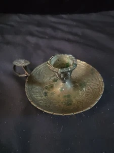 Middle eastern Brass Chamber Candlestick, Ornate Brass Chamberstick with Leaf... - Picture 1 of 5