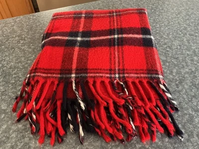 Faribo Faribault Throw Blanket Acrylic Red White Blue Plaid Fringe USA 52”x 54” - Image 1 of 4