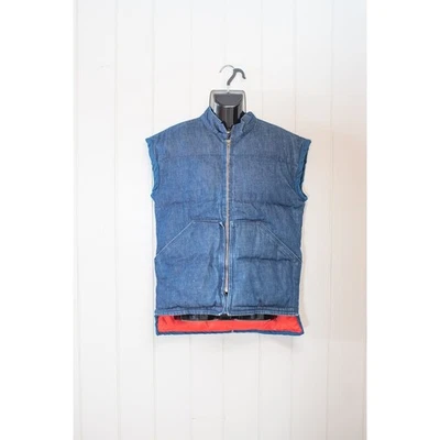 Vintage 80s Denim Hunting Vest Men’s Goose Down Winter Camping Lumberjack, LG - Image 1 of 4