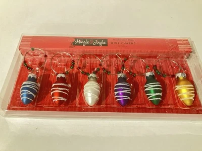 Glass Wine Charms 6 Ornament Handcrafted New In Box - Image 1 of 2
