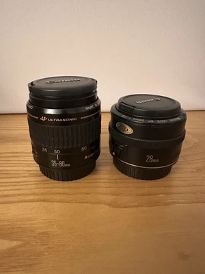 TWO CANON EOS EF LENSES 28mm F2.8 + 35-80mm USM F4.5 FAULTY/ DAMAGED - Image 1 of 4