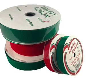 Cinta de Navidad Vintage Terciopelo Satinado Espalda Flocada Artesanía de Vacaciones Rojo Verde Lote 5 - Imagen 1 de 15