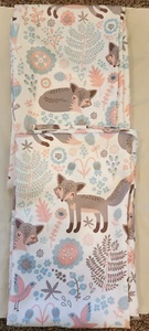 Half Moon Print Curtain Panels Fox Birds Flowers 2 x 52x84 blue pink brown - Picture 1 of 4