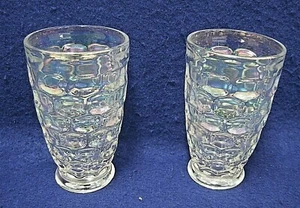VINTAGE SET OF TWO FEDERAL YORKTOWN IRIDESCENT THUMBPRINT GLASS - Picture 1 of 10