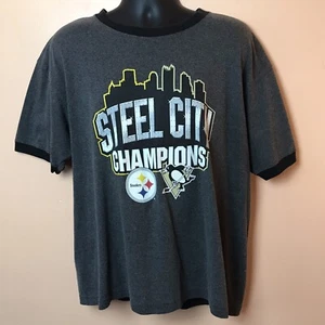 Steel City Champions schwarz Ringer T-Shirt Penguins Steelers Pittsburgh Reebok XL - Bild 1 von 5