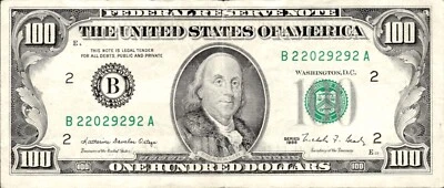 1988 $100 Federal Reserve Trinary Note 5-of-a-Kind & Pair Vintage U.S. Currency! - Image 1 of 2