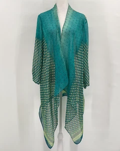 Chicos Cardigan Large Sheer Open Waterfall 3/4 Sleeve Topper Jacket Beach Resort - Picture 1 of 17