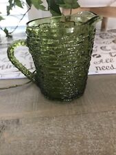 GLASS VINTAGE GREEN 4" TALL RIBBED CREAMER