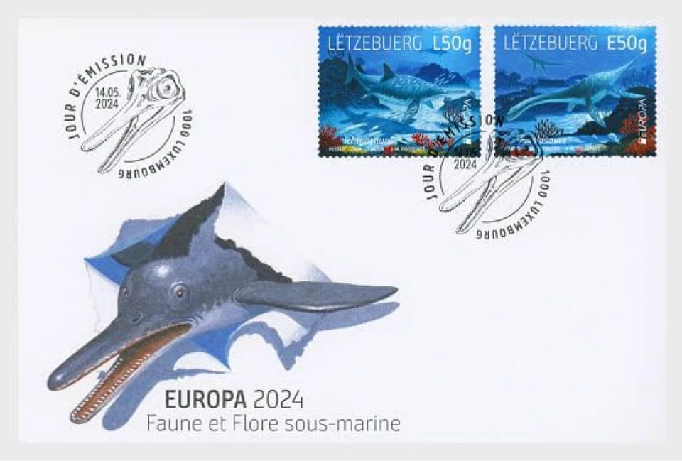 Luxembourg 2024 europa underwater fauna Ichthyosaur Plesiosaur dinosaur 2v FDC - Image 1 of 1