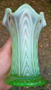 Scarso antico vaso Fenton Boggy Bayou vaselina opalescente squat 6" ~ circa 1910 - Foto 1 di 12