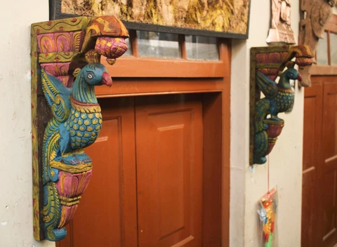Bird Pair Statue Wall Bracket Corbel Peacock Vintage Home Entrance Decor Blue Cover