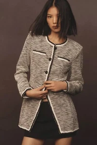 NEW ANTHROPOLOGIE-Avec Les Filles Tweed Blazer Jacket Size XXS, Black & White - Picture 1 of 4