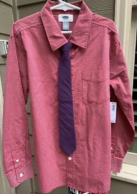 Old Navy Red Button Down Shirt With Tie Size M (8) NEW - Image 1 of 3