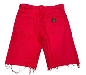 VTG Moschino Cut Off Denim Shorts Biker W32” Red Unisex - Picture 1 of 9