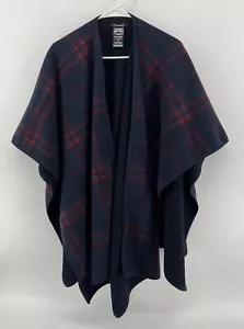 Ike Behar Fleece Lined Wrap Throw Poncho Womens One Size Blue Red Plaid FastShip - Picture 1 of 3