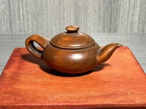 Tibetan Playing Tea Pot Yellow Poplar Wood Carving, Small Handle Pot Decoration - Picture 1 of 6