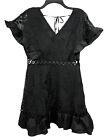 The Clothing Company Embroidered Floral Black Dress Large V-Neck Flutter S/S 