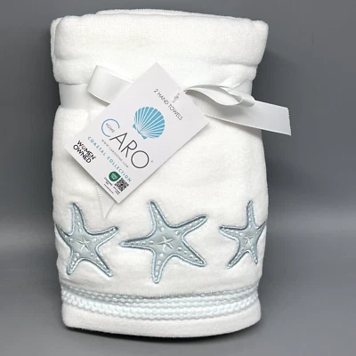 x2 Caro дома синий морской звезды вручную полотенце комплект ванной вышитая аппликация прибрежный - Изображение 1 из 4