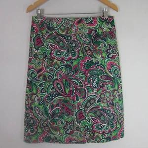 Talbots Womens 10 Green Purple Paisley Print Cotton Skirt Lined Medium Classic - Picture 1 of 6