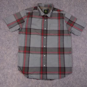 Prana Button Up Shirt Large Short Sleeve Gray Plaid Pocket Organic Cotton Blend - Picture 1 of 9