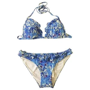 NWT Emilio Pucci Blue Butterfly Wing Print Bikini Swimsuit Ruffle Trim 42 4/6 S - Picture 1 of 5