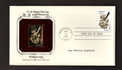 Postal Cover -U.S. - First Day - State Birds & Flowers - Gold Replica 1982 - Image 1 of 2