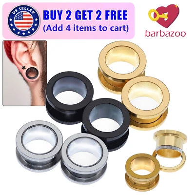 Pair Stainless Steel Screw Fit Ear Gauges Tunnels Plugs Ear Stretcher Piercing - Image 1 of 4