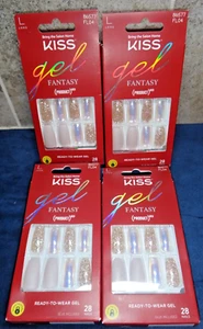 4 BOXES ~KISS Gel Fantasy PRODUCT RED Long Length Nails Pearl Beige Gold Glitter - Picture 1 of 2