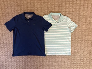 2 boys vineyard vines xl edgartown polos, navy and turquoise stripe - Picture 1 of 1