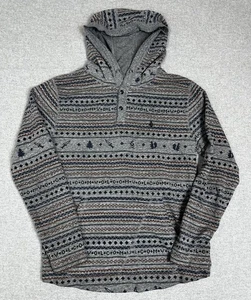 Volcom Hoodie Mens Medium Gray Fair Isle Aztec Henley Pullover Kangaroo Pocket - Picture 1 of 11