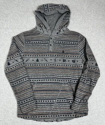 Volcom Hoodie Mens Medium Gray Fair Isle Aztec Henley Pullover Kangaroo Pocket - Image 1 of 4