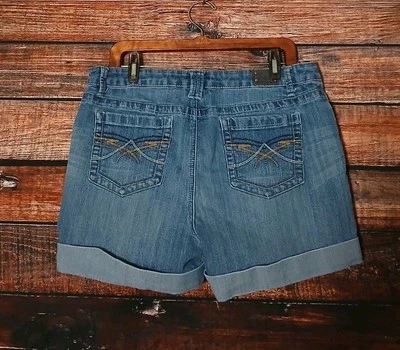 Earl Jeans Jean Shorts Size 14 Cuffed Mid Rise Blue Denim Stretch 5" Inseam  - Image 1 of 4