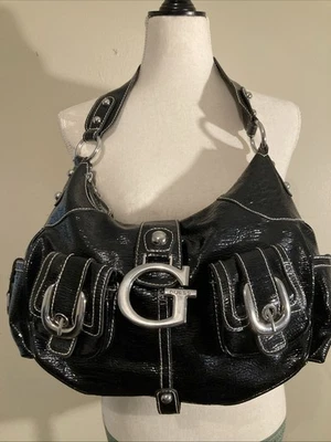 Guess Y2K Vintage Patent Leather Shoulder bag Large Black - Image 1 of 4