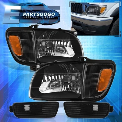For 01-04 Toyota Tacoma Black Housing Headlights + Amber Corner + Bumper Lamps — 第 1/4 张图片