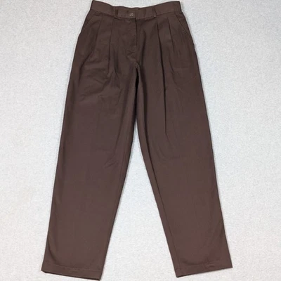 LL Bean Womens Pleated Pants Size 4 Petite High Rise Tapered Trousers Brown - Image 1 of 4