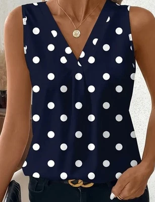 navy and white polka dot tank in XL - Image 1 of 3