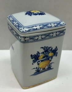 Vintage Vista Alegre-Viana Portugal Small Canister Yellow Blue Pattern Beautiful - Picture 1 of 9