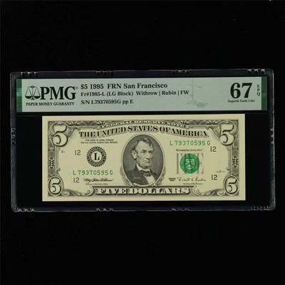 1995 FRN San Francisco 5 Dollars Fr#1985-L PMG 67 EPQ Superb Gem UNC - Image 1 of 4