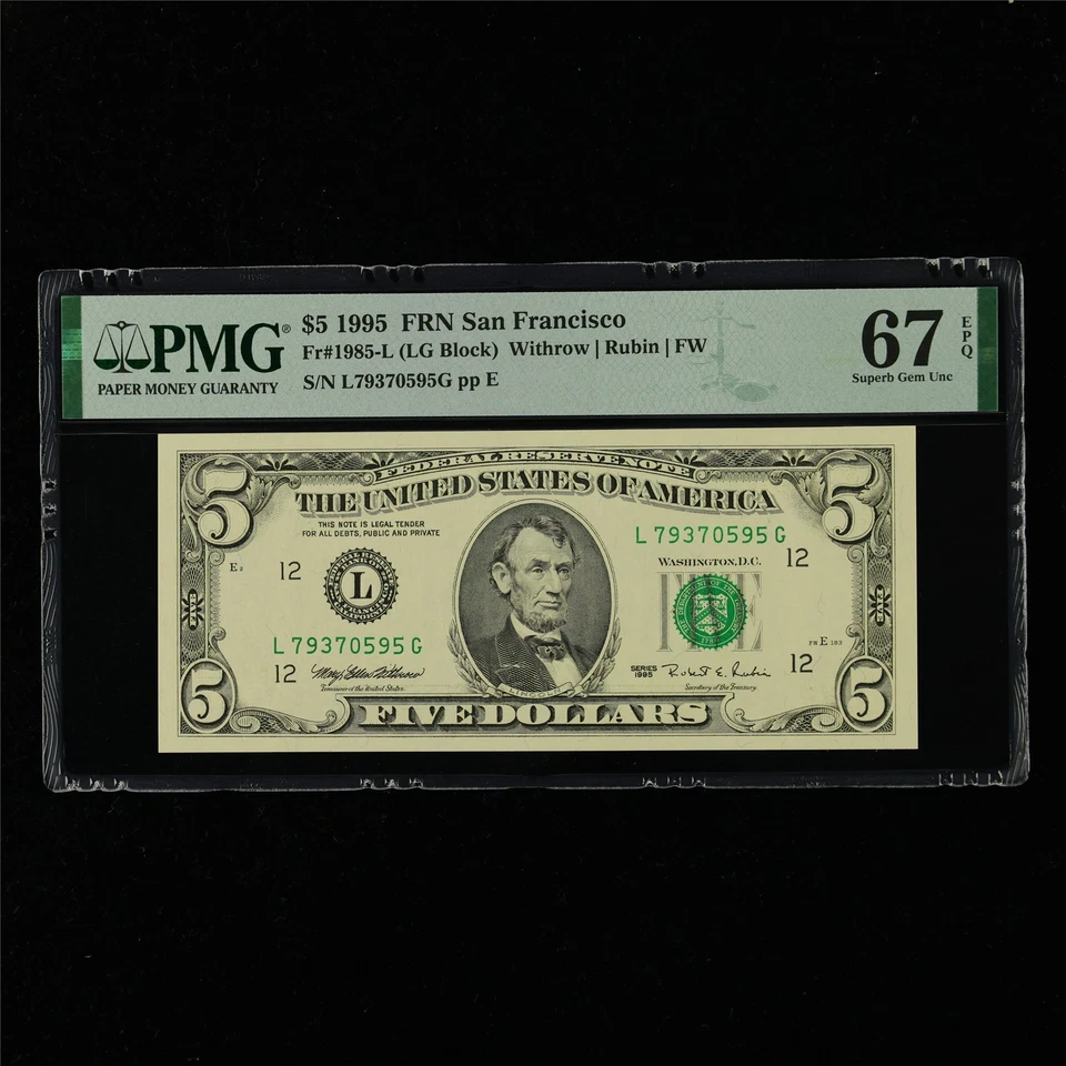 1995 FRN San Francisco 5 Dollars Fr#1985-L PMG 67 EPQ Superb Gem UNC - Image 1 of 4