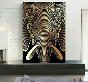 XL LEINWAND BILD 100x70x5 ELEFANT SCHWARZ GOLD-OPTIK MODERN ABSTRAKT TIERE KUNST - Bild 1 von 2