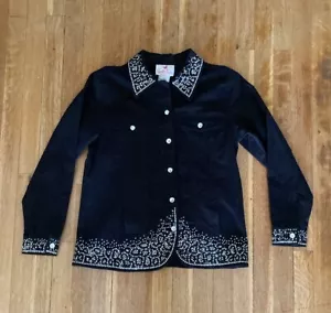 Quacker Factory Rhinestone Bling Black Denim Jacket Size XS - Cotton Stretch - Picture 1 of 12