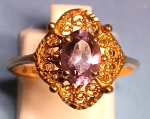 Filigraner Amethystring Damen 10 Karat Gelbgold Ovalschliff - Größe 6 - Bild 1 von 7