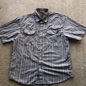 AmercianWare Pearl Snap Buttons Gray Vertical Stripe Men’s XL Shirt Rockabilly - Picture 1 of 5