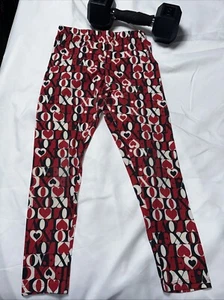 Valentine Heart Leggings Kids 10-12 Red -Elastic Waist - #1010 - Picture 1 of 5