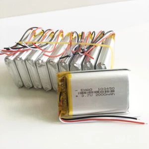 10 PCS 103450 3 wires 3.7V 2000mAh Lipo Polymer Battery Rechargeable For DVD GPS - Picture 1 of 4