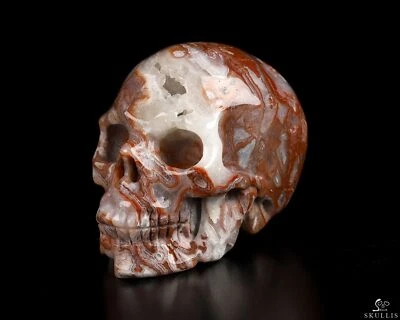 Calavera de cristal tallada a mano de ágata de encaje loco rojo de 2,0", realista Foto 1 de 4