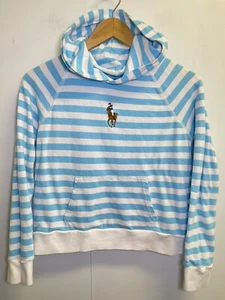 Polo Ralph Lauren Striped Sweatshirt Big Girls Size XL 16 Pony Logo Blue Hooded - Picture 1 of 6