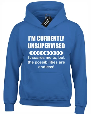 IM CURRENTLY UNSUPERVISED HOODY HOODIE FUNNY JOKE GIFT BIG TALL SIZE 3XL 4XL 5XL - Image 1 of 4