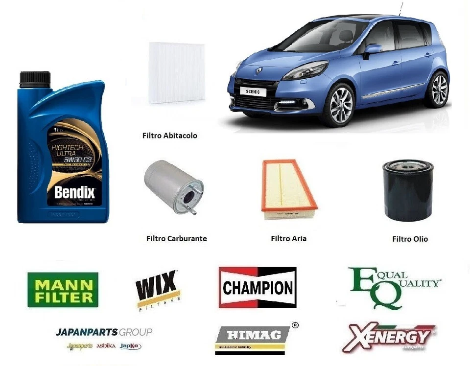 Kit Tagliando Renault Scenic 3 III 1.9 DCI 96 Kw 130 Hp Cv + 6 Litri Olio