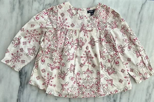 baby Girl's Gap Blouse Top size 18-24M Pink Print White Long Sleeve Print Lined - Picture 1 of 6